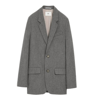 Grey Wool Loose Single Breasted Jacket