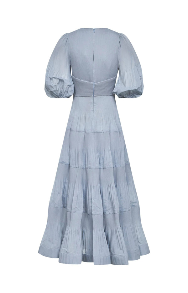 Load image into Gallery viewer, Steel blue pleated midi dress