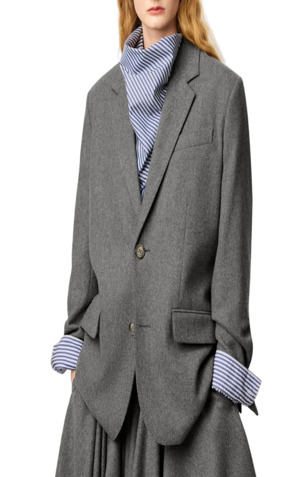 Load image into Gallery viewer, Grey Wool Loose Single Breasted Jacket