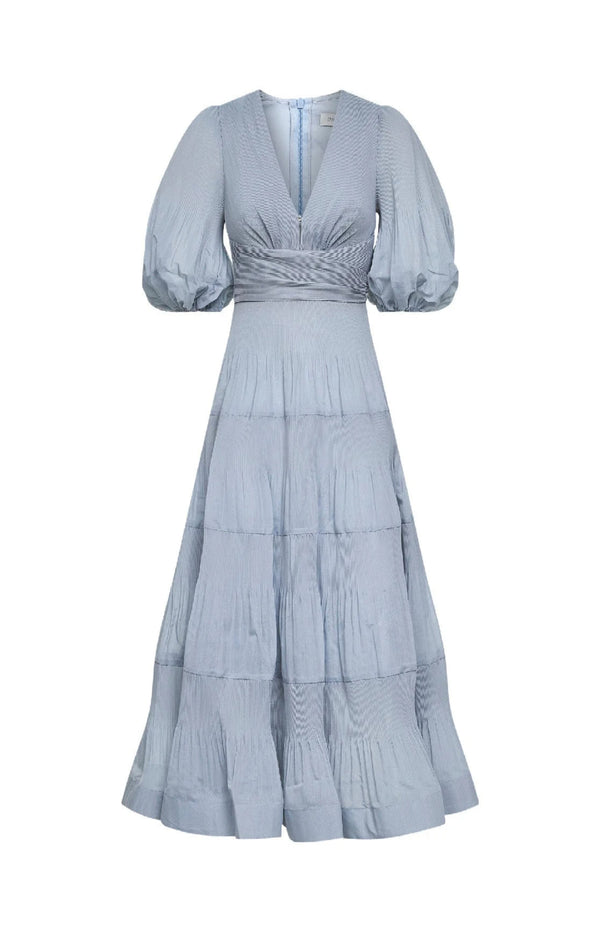 Load image into Gallery viewer, Steel blue pleated midi dress