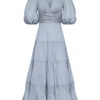 Steel blue pleated midi dress