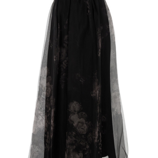 Floral-print gathered midi skirt