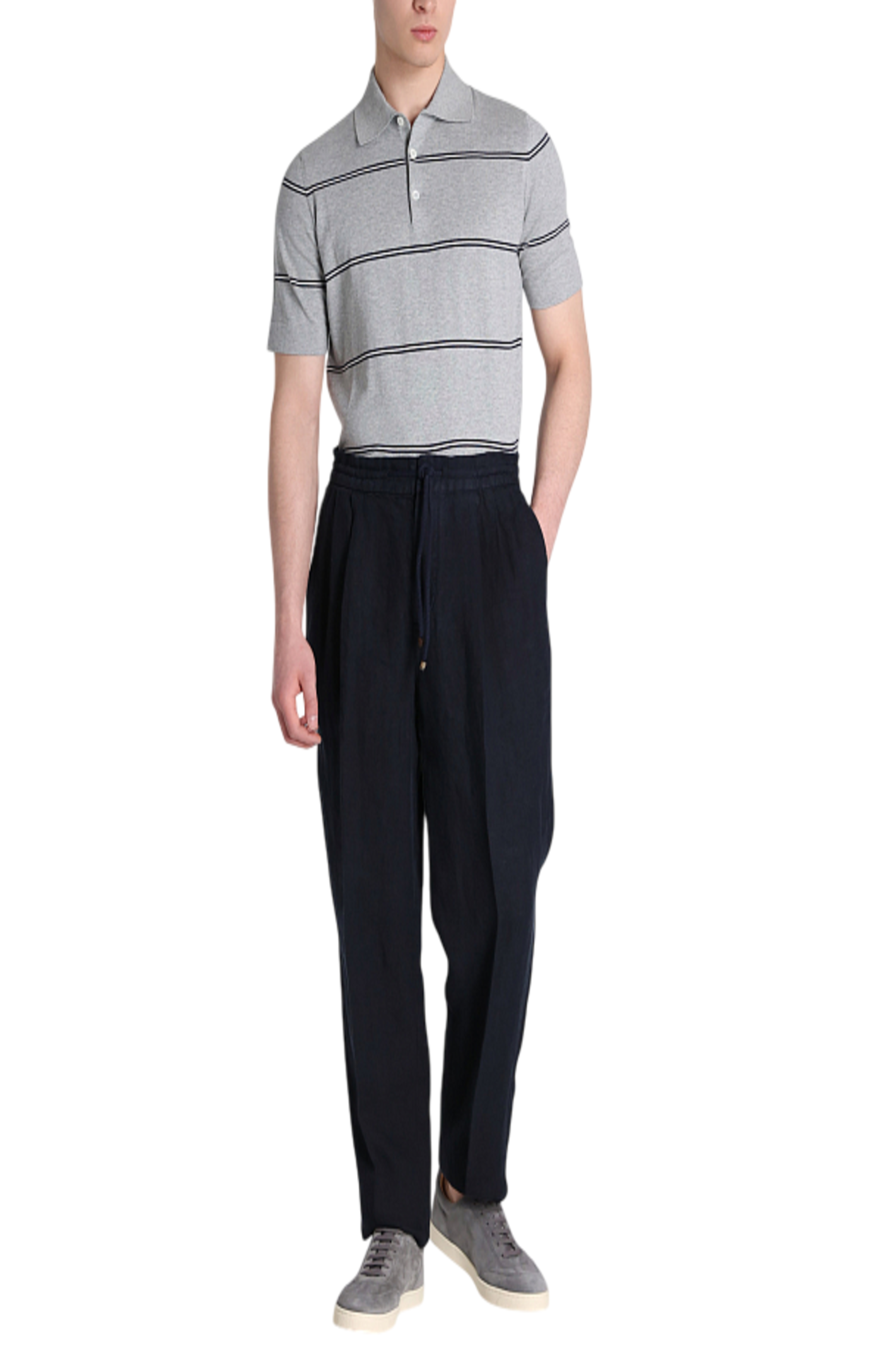 Cargar imagen en el visor de la galería, Brunello Cucinelli Navy Blue Linen Casual Trousers
