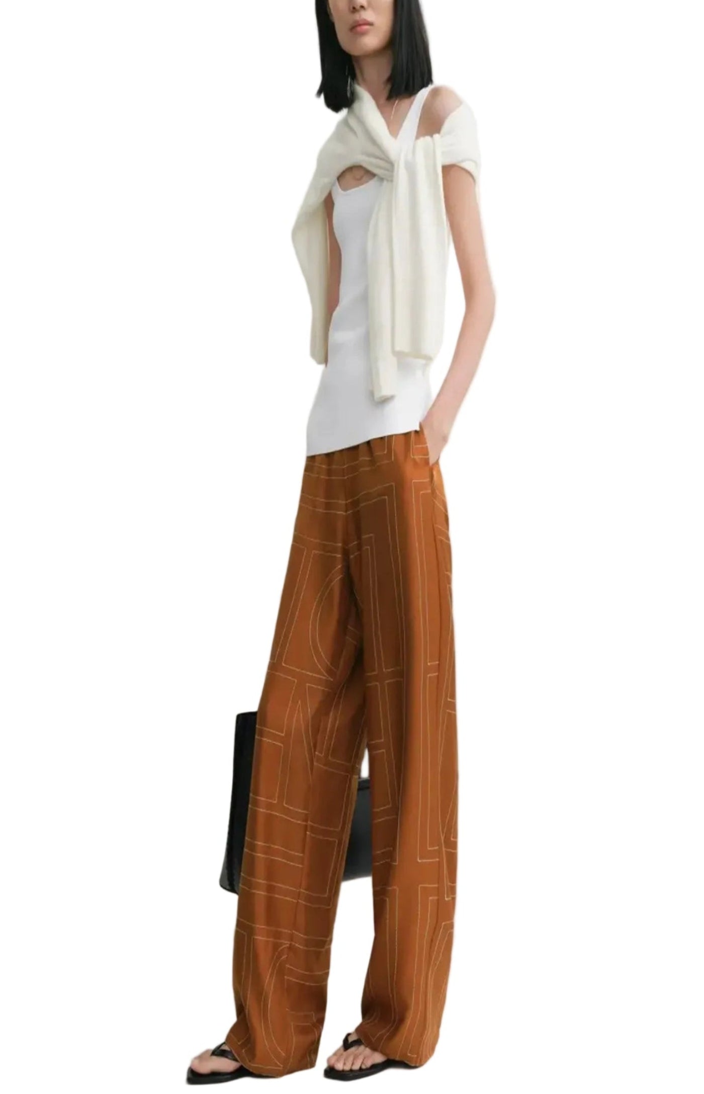 Cargar imagen en el visor de la galería, Monogram silk pj bottoms terracotta