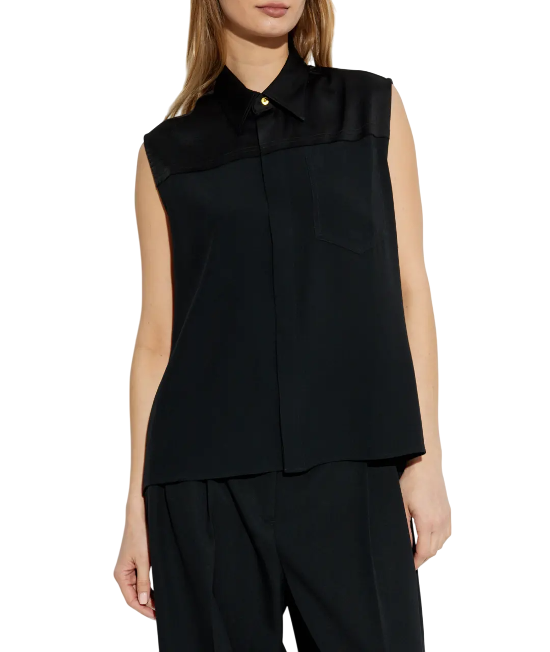 Cargar imagen en el visor de la galería, AMI PARIS Woman Black Acetate Sleeveless Blouse