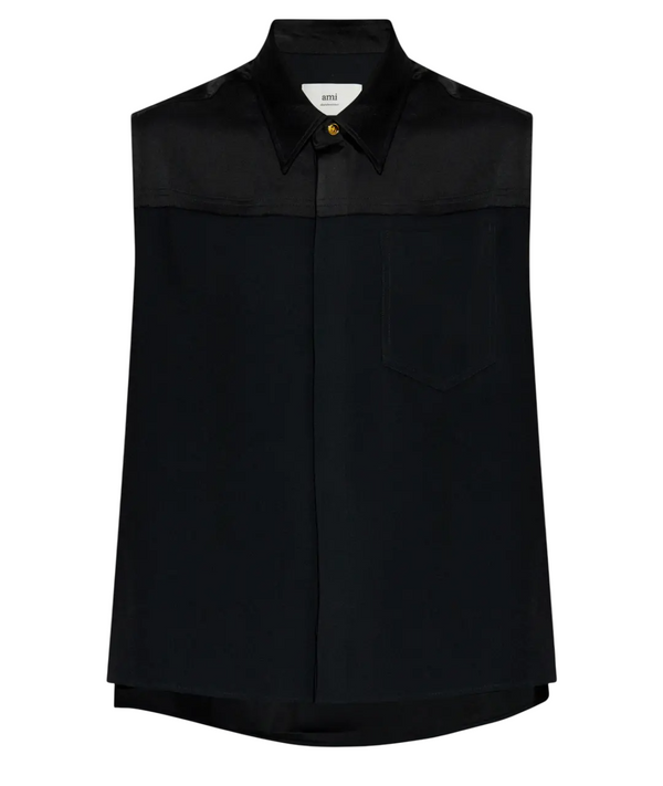 Load image into Gallery viewer, AMI PARIS Woman Black Acetate Sleeveless Blouse