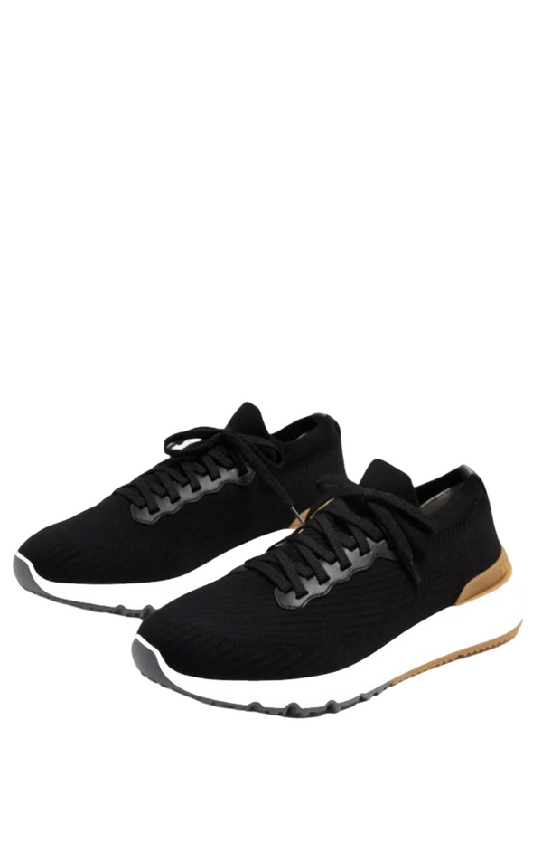 Load image into Gallery viewer, Runners in cotton knit and semi-glossy calf leather