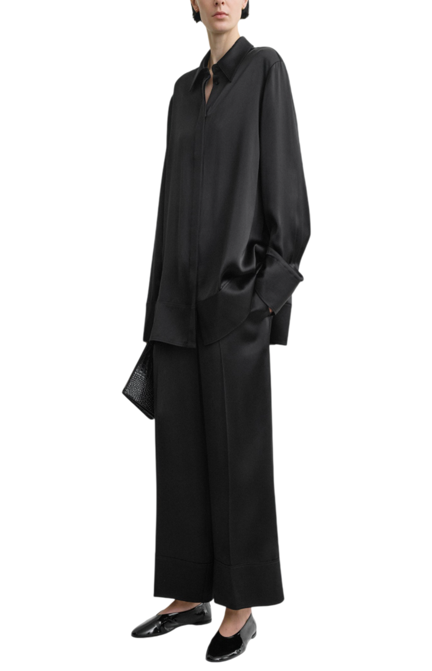 Cargar imagen en el visor de la galería, Satin drawstring trousers black
