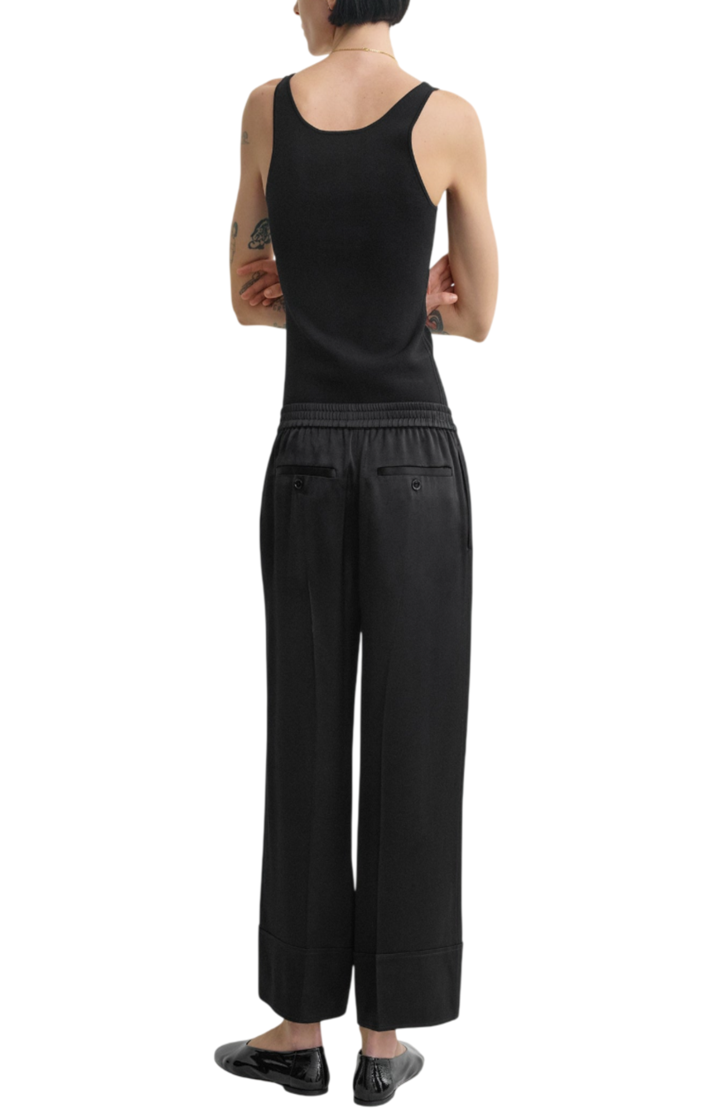 Cargar imagen en el visor de la galería, Satin drawstring trousers black