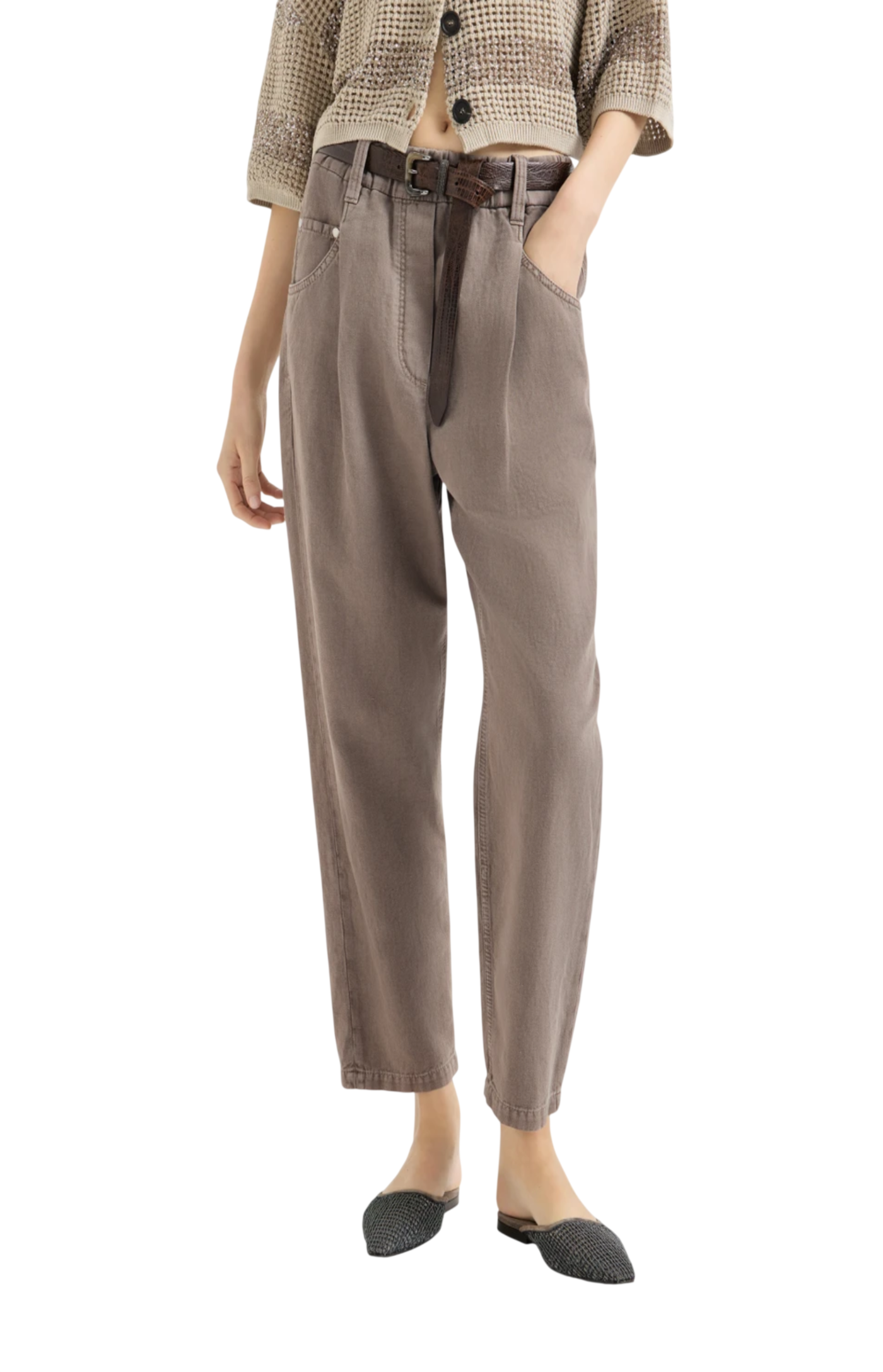 Cargar imagen en el visor de la galería, Wide-leg cotton-linen jeans