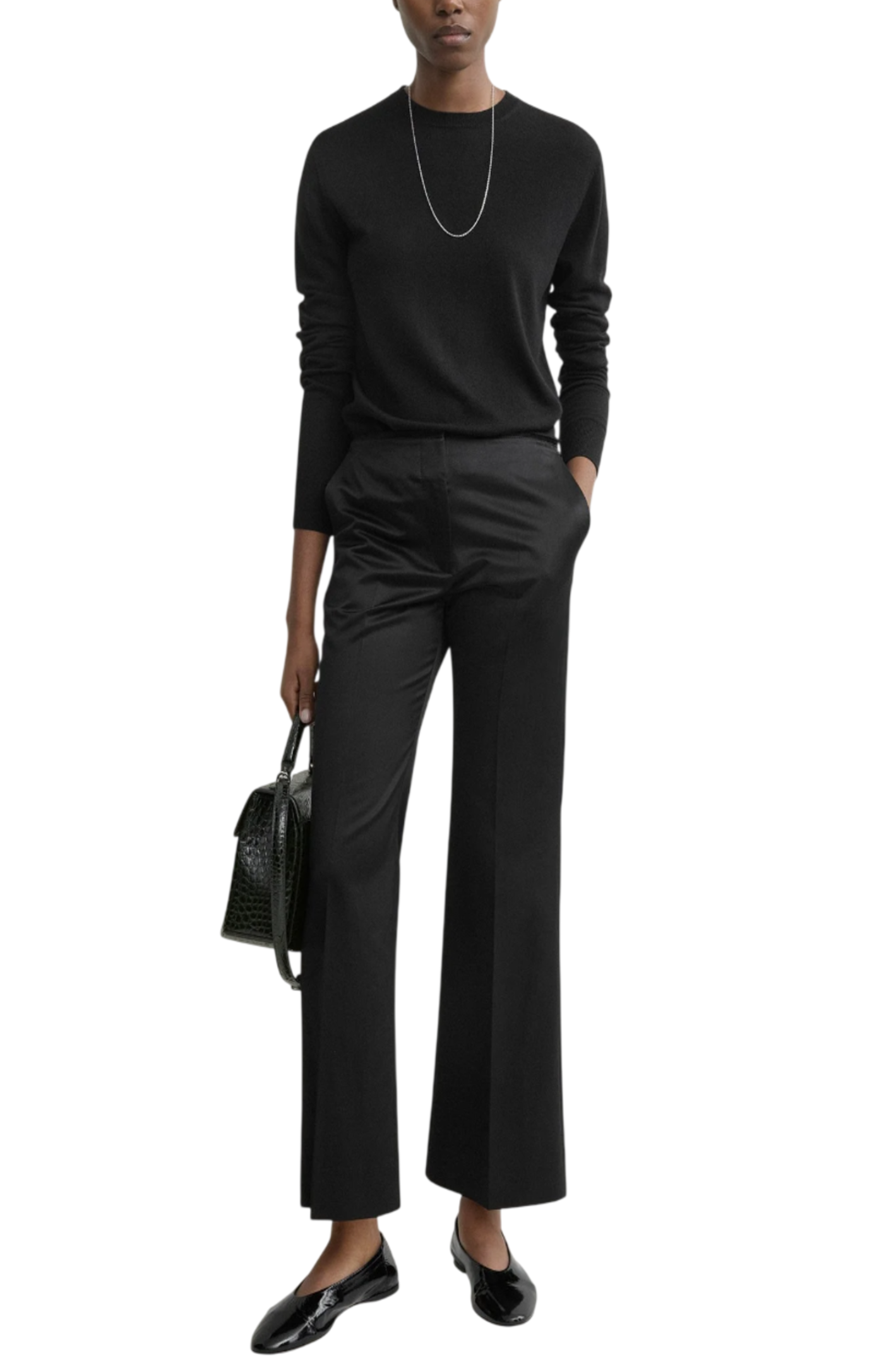 Cargar imagen en el visor de la galería, Kick flare raw-edge trousers black