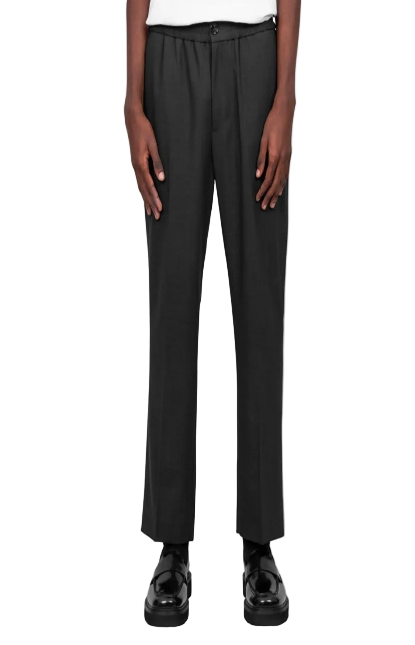 Cargar imagen en el visor de la galería, Antrhracite Black Wool Elasticated Waist Trousers