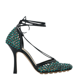 Crystal-embellished tie-ankle sandals