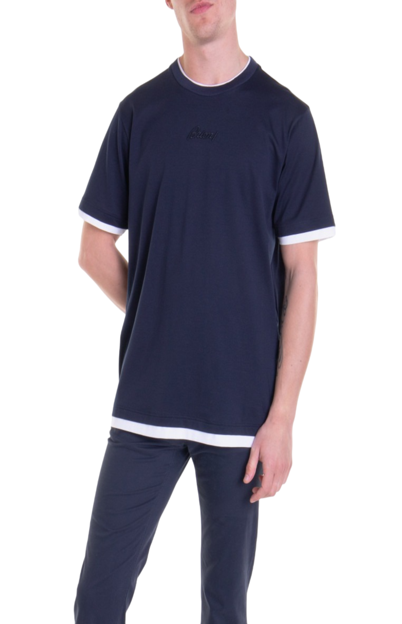 Cargar imagen en el visor de la galería, Navy white cotton t-shirt