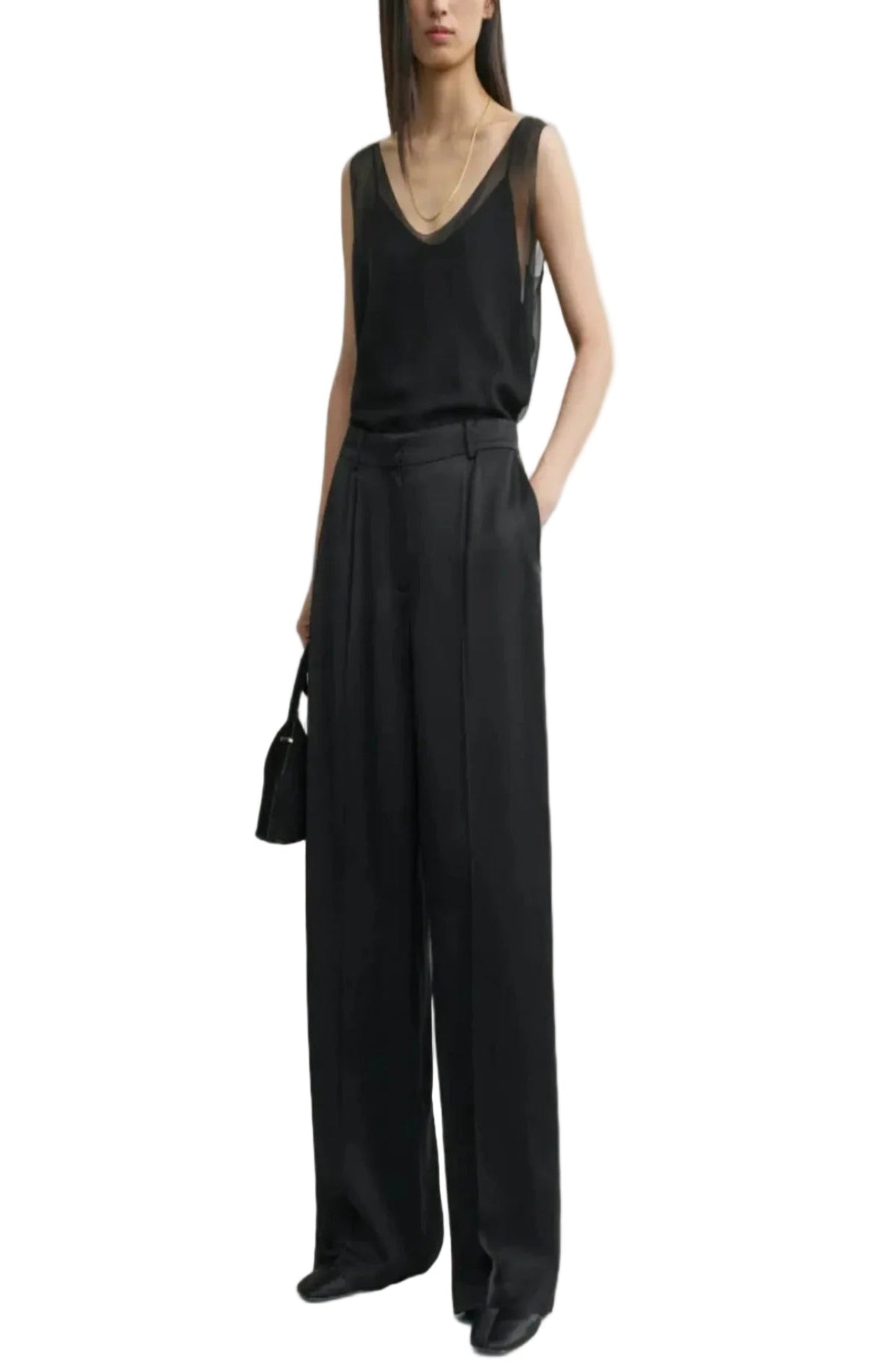 Cargar imagen en el visor de la galería, Wide satin trousers black