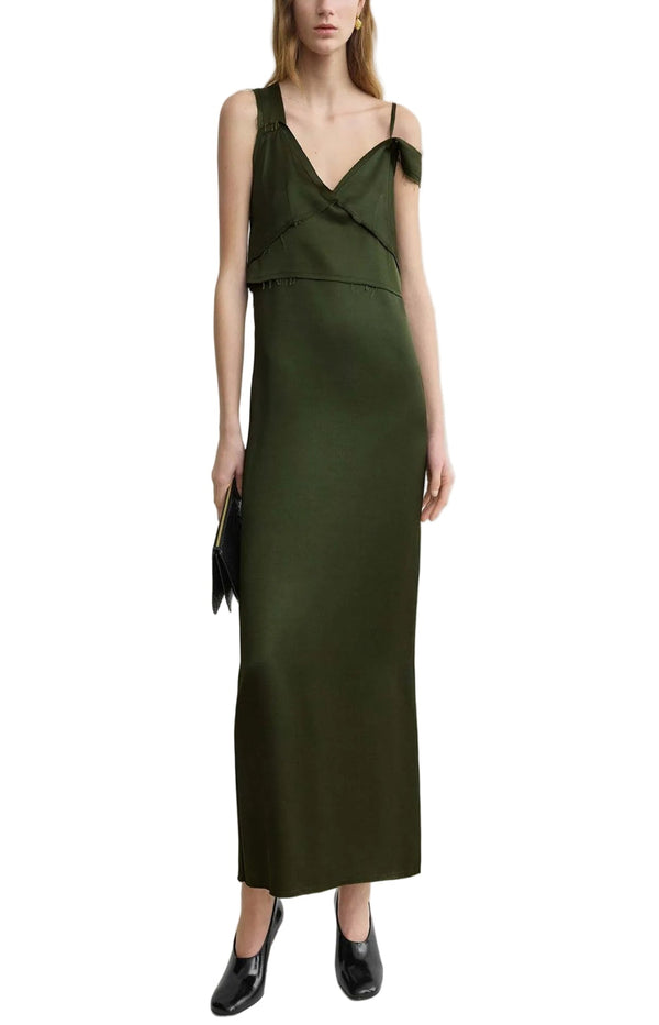 Load image into Gallery viewer, V-neck slip dress bottle green