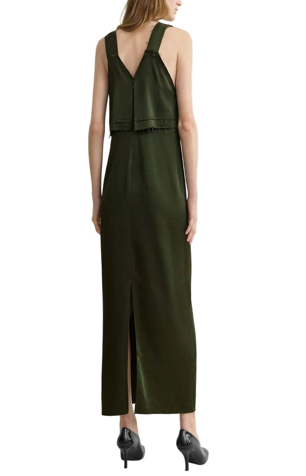 Load image into Gallery viewer, V-neck slip dress bottle green