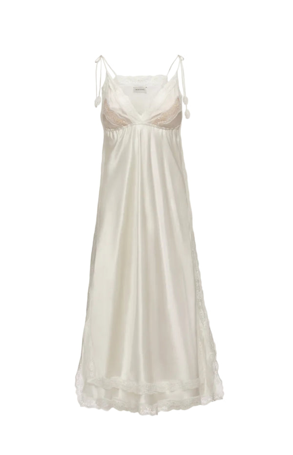 Load image into Gallery viewer, Silk slip dress with lace trim in ivory