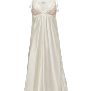 Silk slip dress with lace trim in ivory