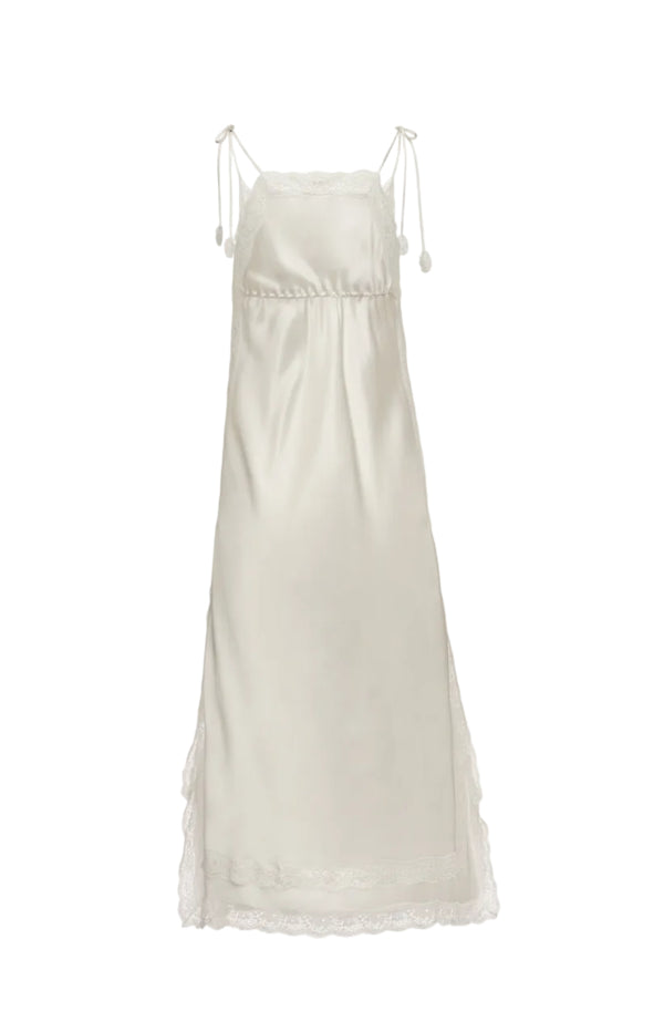 Load image into Gallery viewer, Silk slip dress with lace trim in ivory