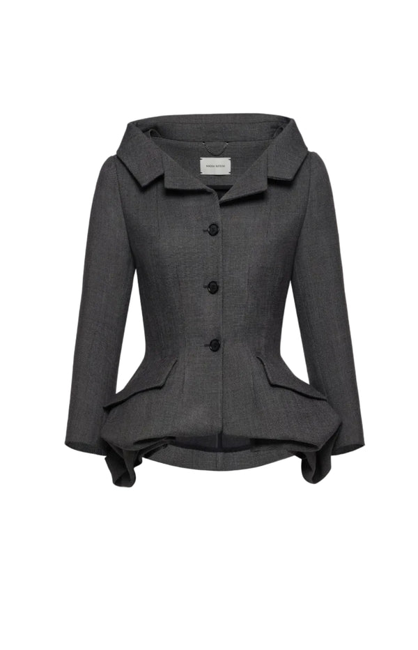 Load image into Gallery viewer, Wool blazer with rose peplum in grey