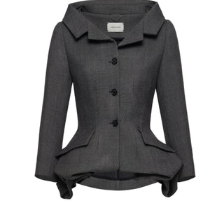 Wool blazer with rose peplum in grey