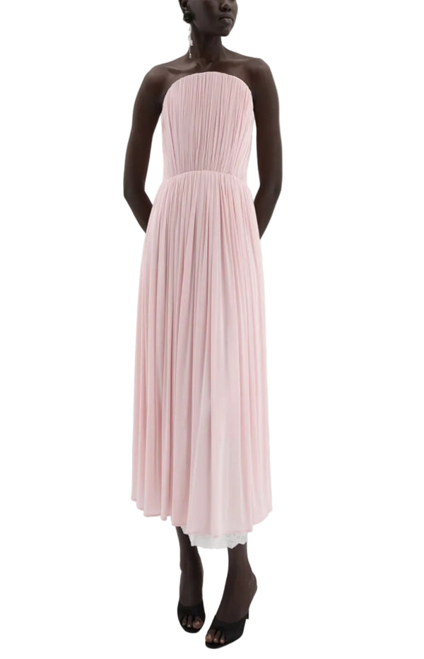 Load image into Gallery viewer, Strapless pleated corset dress in pink