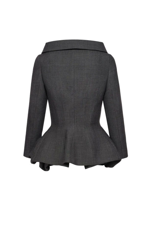 Load image into Gallery viewer, Wool blazer with rose peplum in grey