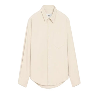 Ami Paris de Coeur Boxy Fit Brushed Cotton Shirt in Light Ivory