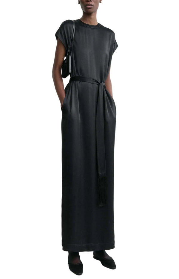 Load image into Gallery viewer, Crew satin dress black