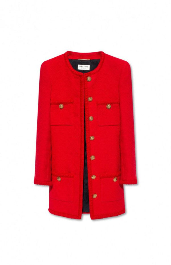 Load image into Gallery viewer, Saint Laurent Diamond-embossed tweed long jacket