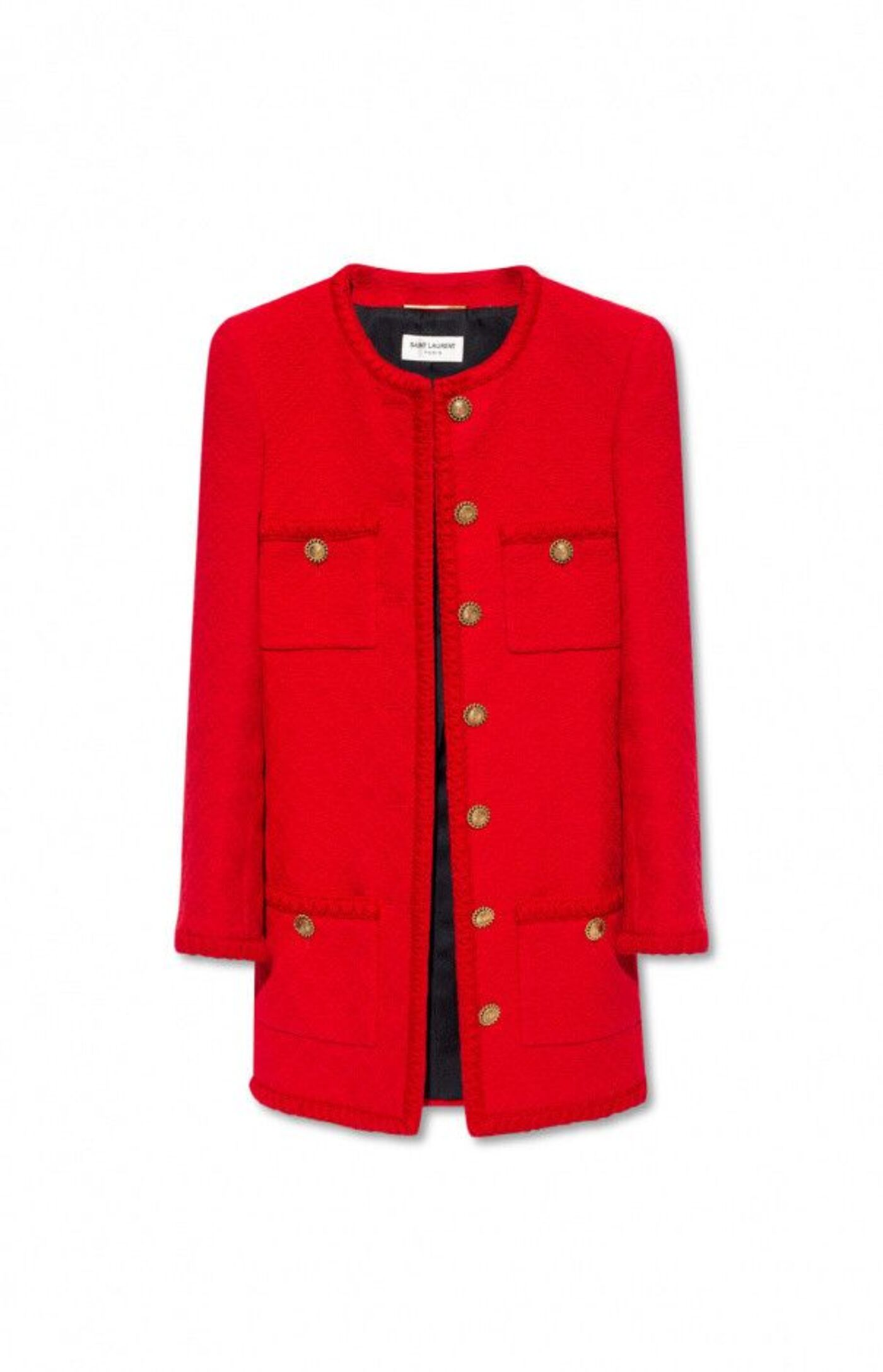 Cargar imagen en el visor de la galería, Saint Laurent Diamond-embossed tweed long jacket