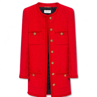 Saint Laurent Diamond-embossed tweed long jacket