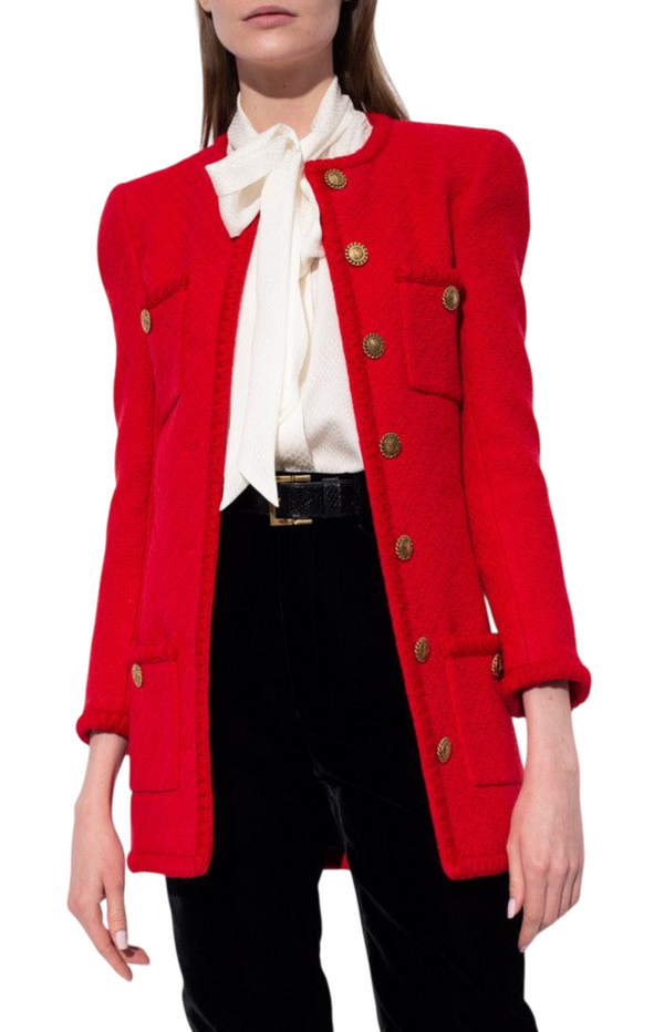 Load image into Gallery viewer, Saint Laurent Diamond-embossed tweed long jacket