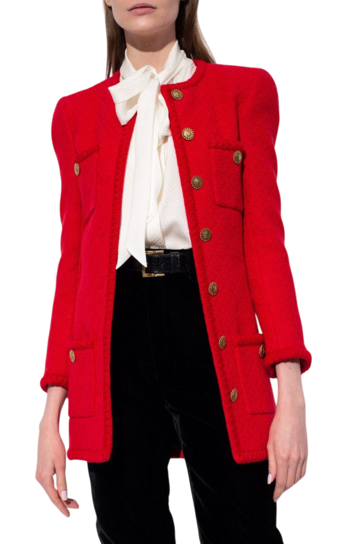 Cargar imagen en el visor de la galería, Saint Laurent Diamond-embossed tweed long jacket