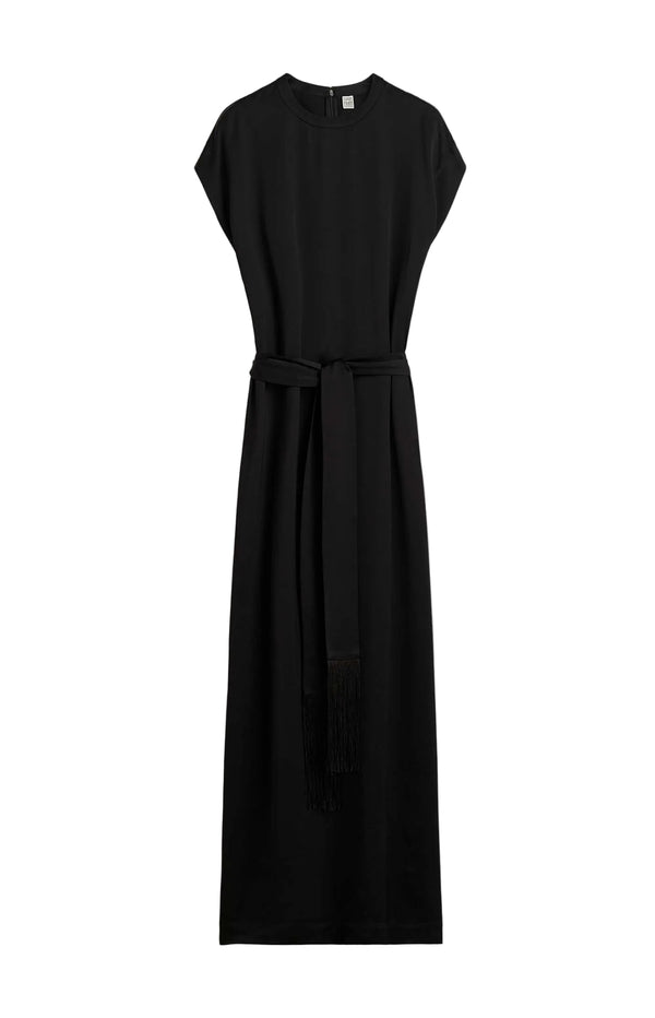 Load image into Gallery viewer, Crew satin dress black