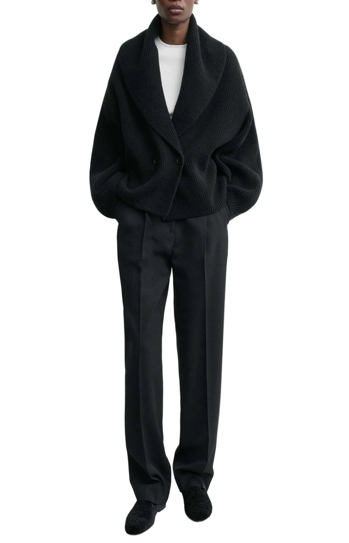 Cargar imagen en el visor de la galería, Shawl-lapel cardigan black