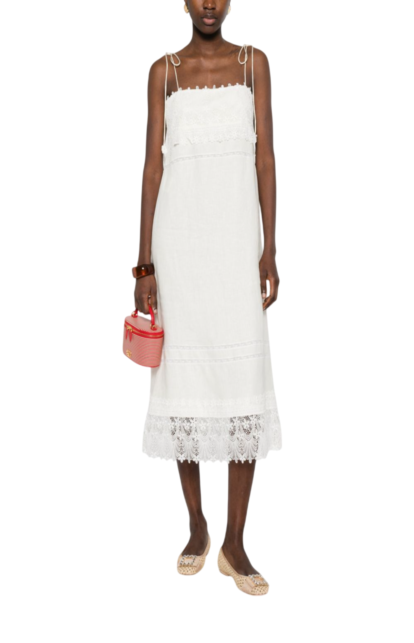 Load image into Gallery viewer, Lace-trim midi dress