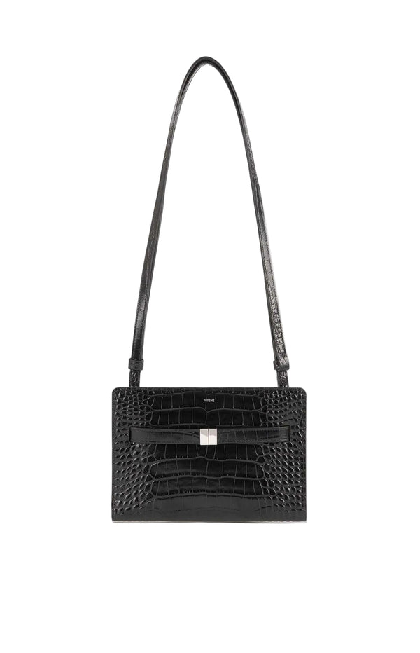 Load image into Gallery viewer, Belted croco-embossed crossbody black