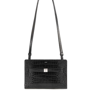 Belted croco-embossed crossbody black