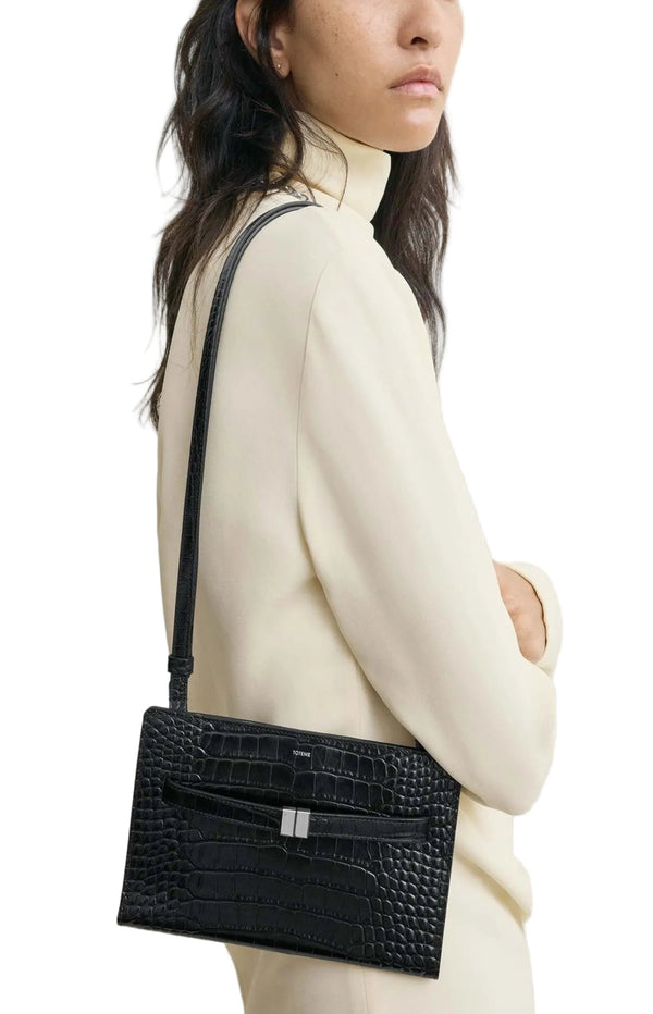 Load image into Gallery viewer, Belted croco-embossed crossbody black